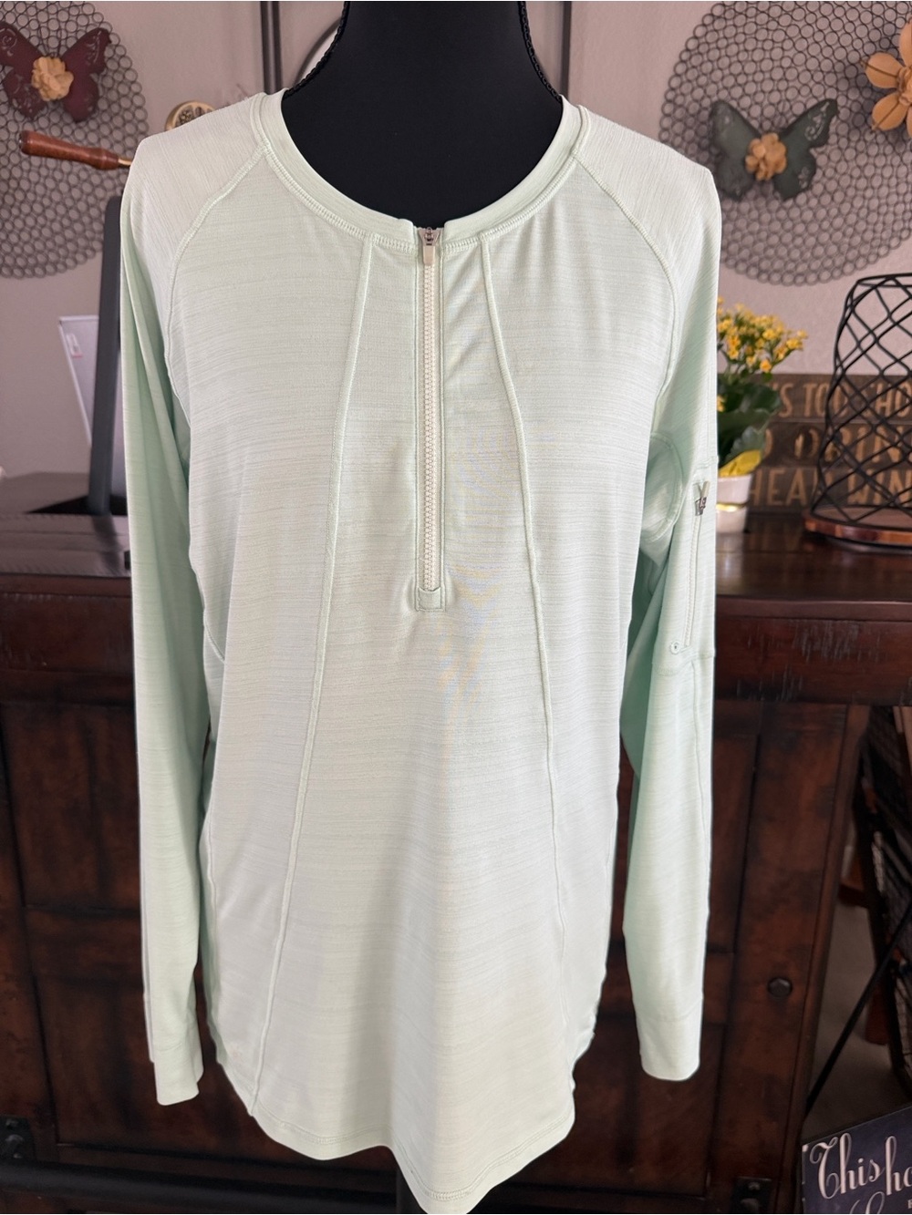 Athleta Light Mint Half-Zip Long Sleeve Top
